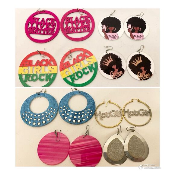 Unbranded Jewelry - (8) Lot BLM Black Lives Matter Large Circle Earrings Jewelry Queen Rasta